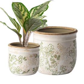SURE YUESI pastoral ceramic planter front view displaying vintage floral pattern for decor