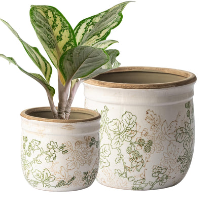 SURE YUESI pastoral ceramic planter front view displaying vintage floral pattern for decor
