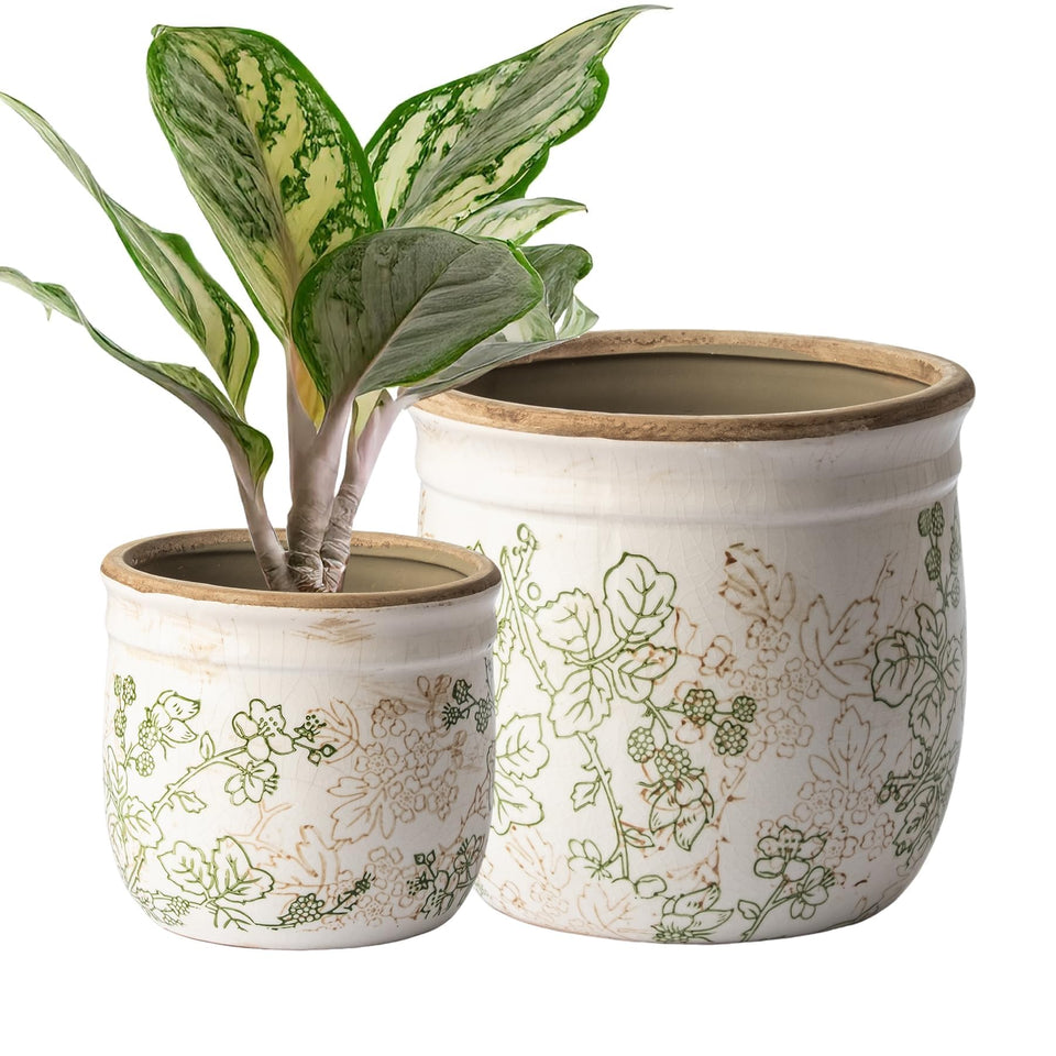 SURE YUESI pastoral ceramic planter front view displaying vintage floral pattern for decor