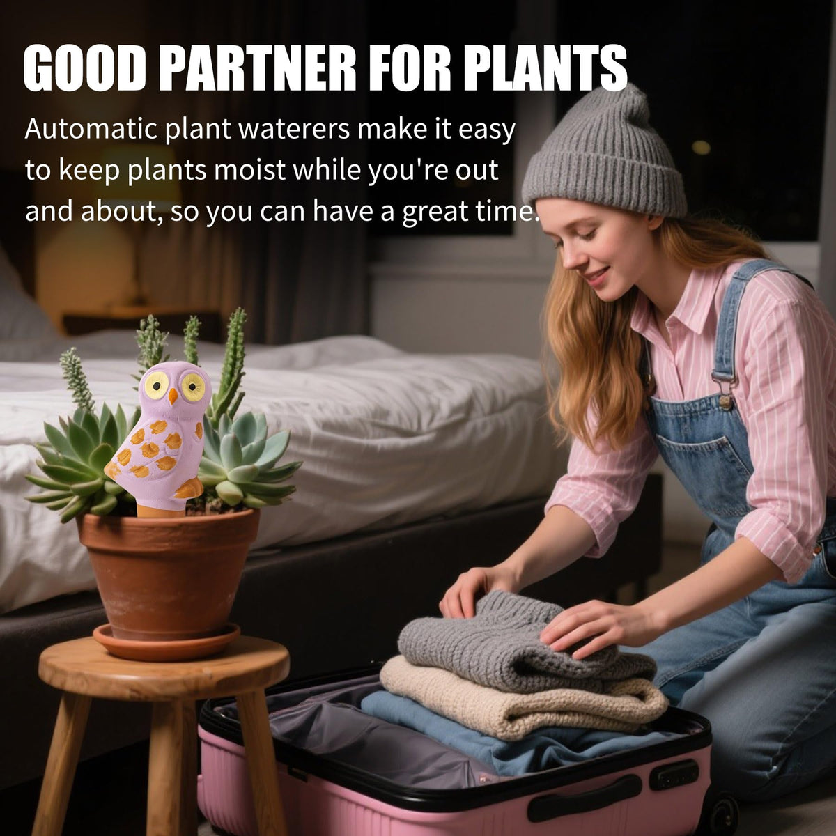 SURE YUESI owl-globe setup for pots ensures slow-release hydration for indoor greenery