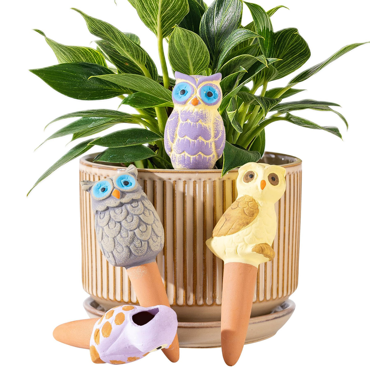 SURE YUESI terracotta owl watering spike set adds whimsical hydration for potted plants