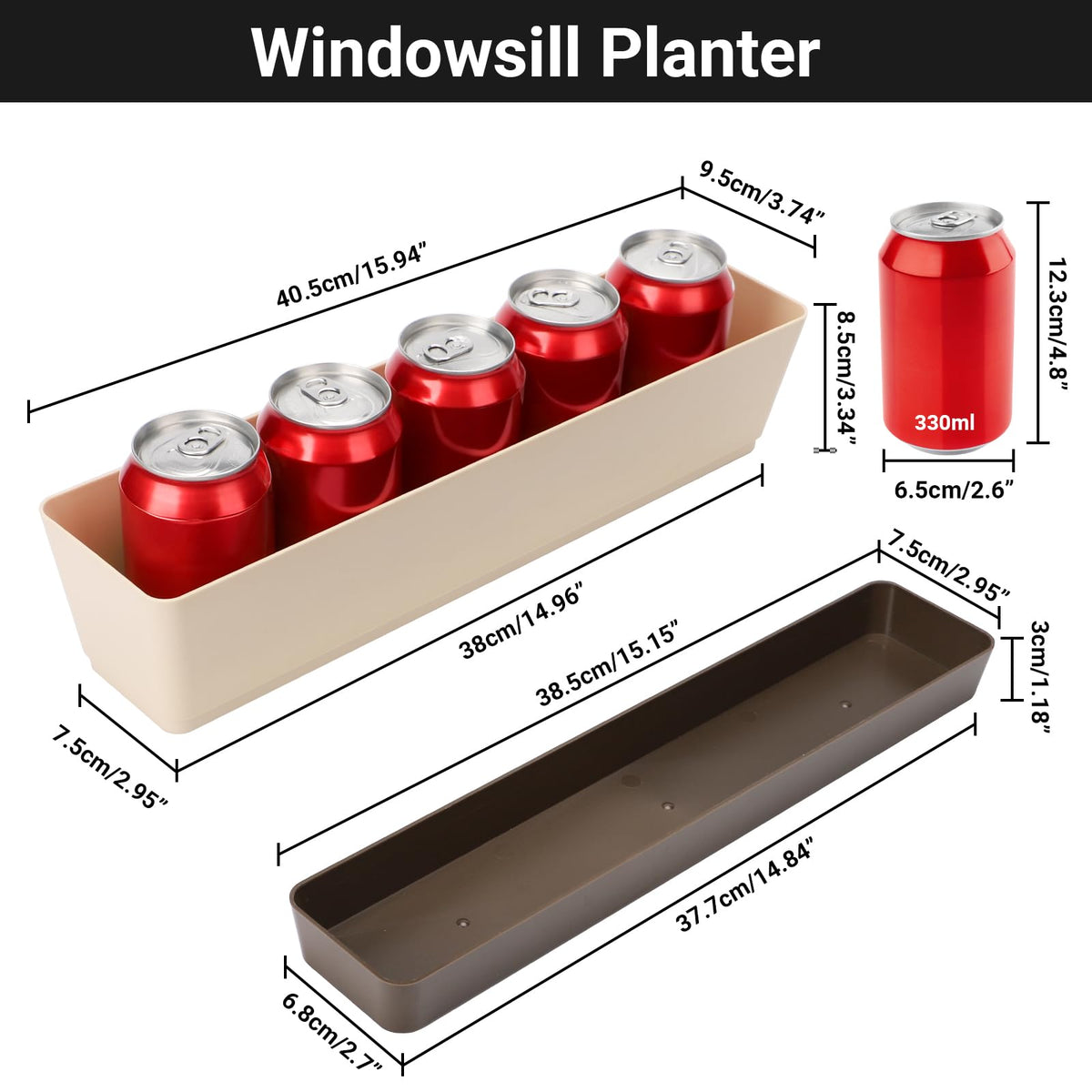 Suream rectangle herb planter 16x3-8in displaying compact herbs.