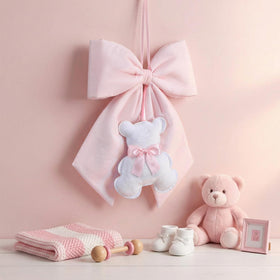 Sureio fabric wall art pink bow with bear stays shaped longer