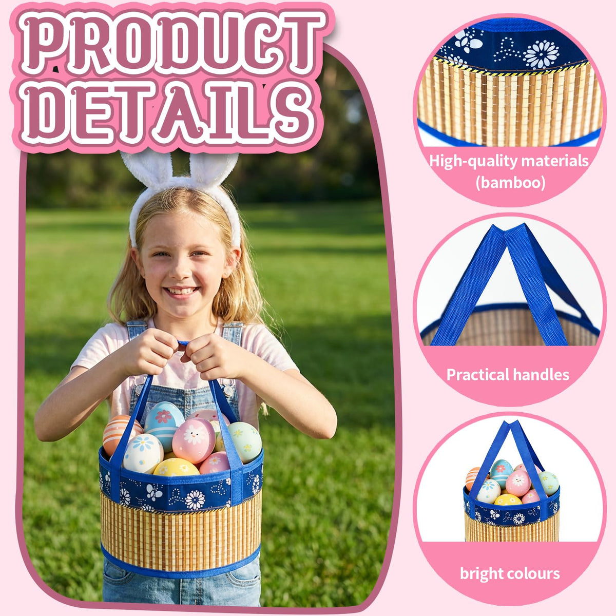 Surgifuly Easter basket green with handle foldable ideal for picnics and gifting.