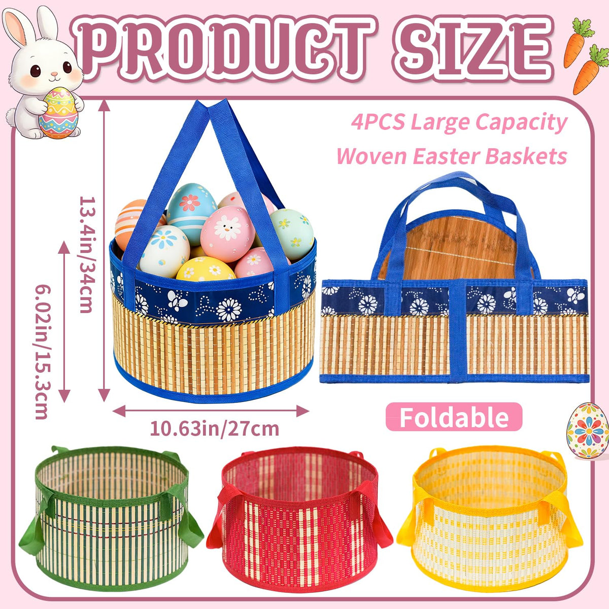 Surgifuly Easter basket red with handle foldable for party favors and crafts.