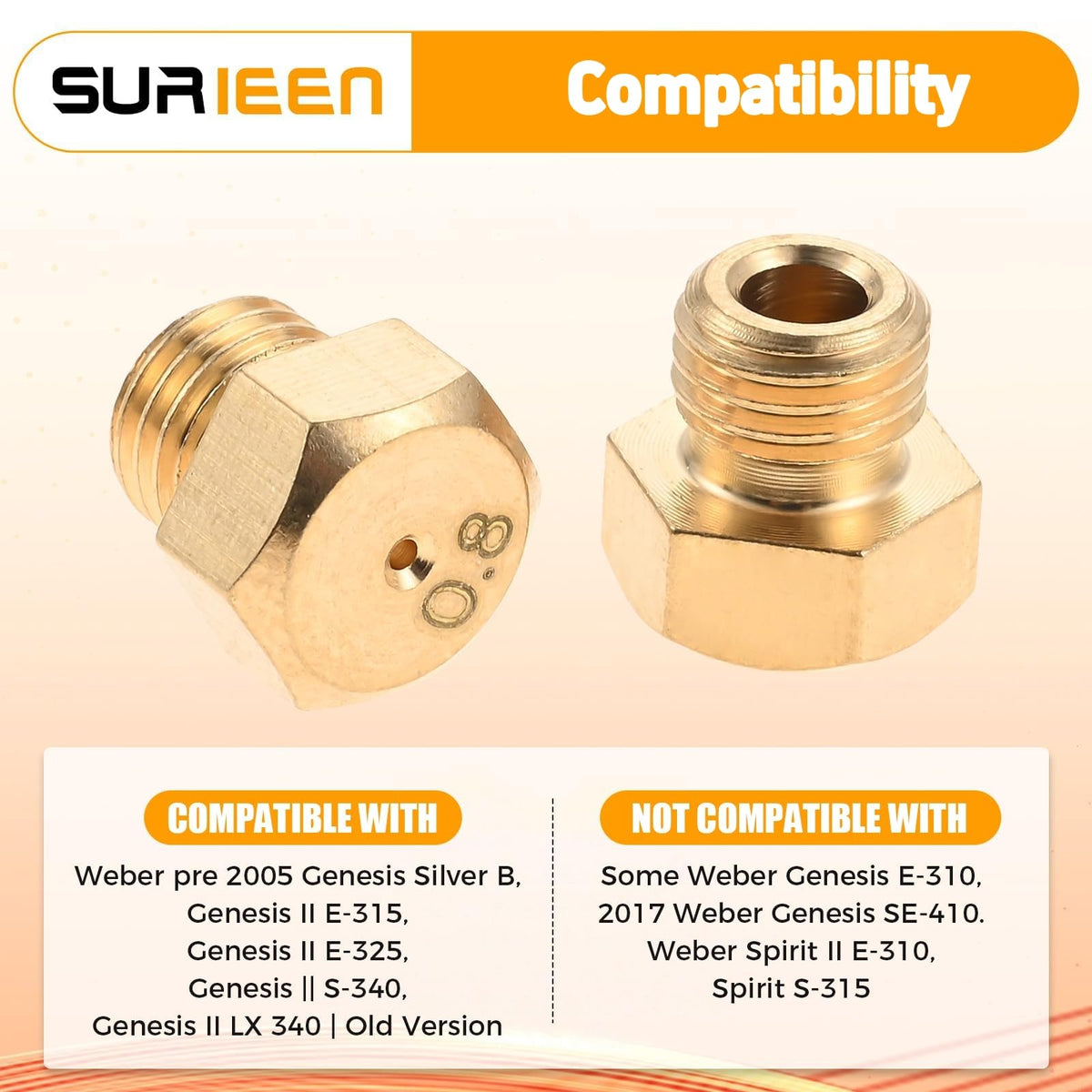 SURIEEN brass nozzle detail highlights durable construction for long-lasting grilling.
