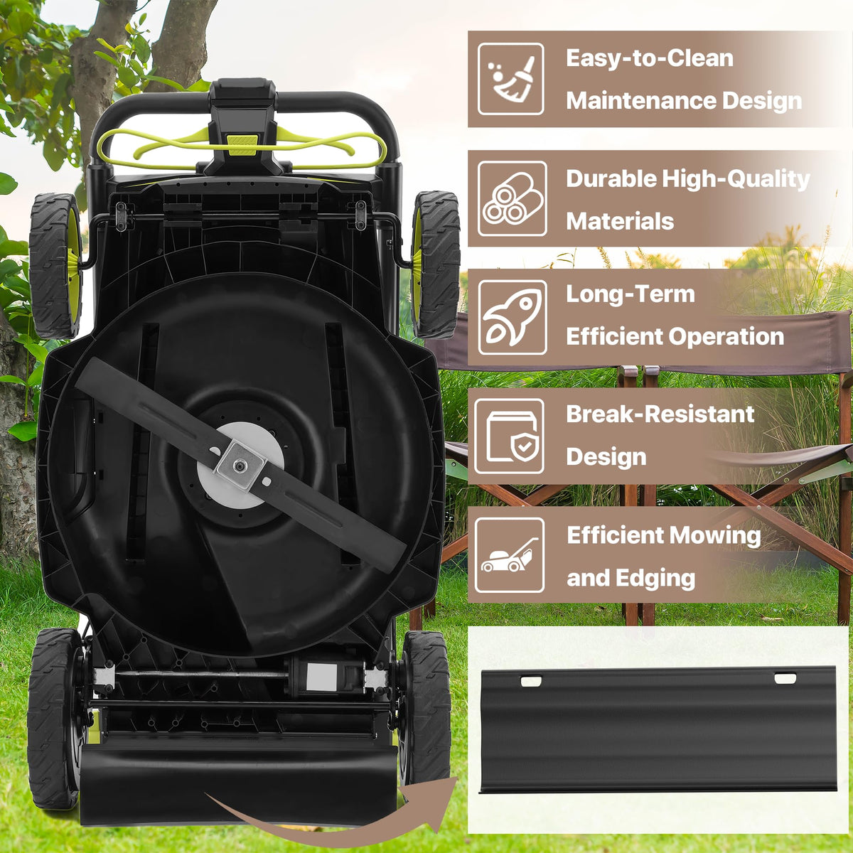 Mowing with SurpLee guard flap reduces dirt spray and keeps the deck cleaner.