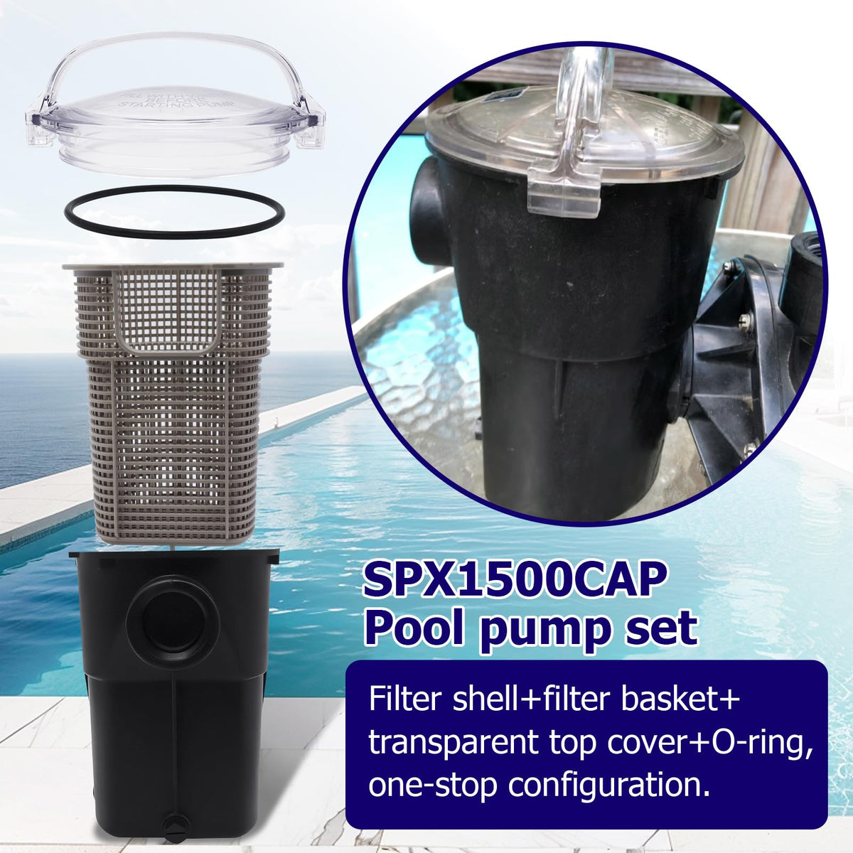 Basket captures leaves and debris before reaching the pump in SURPOUF SPX1500CAP