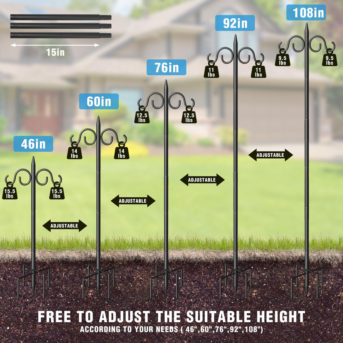 Surprizo 108-inch heavy duty bird feeder pole stands tall for versatile displays.