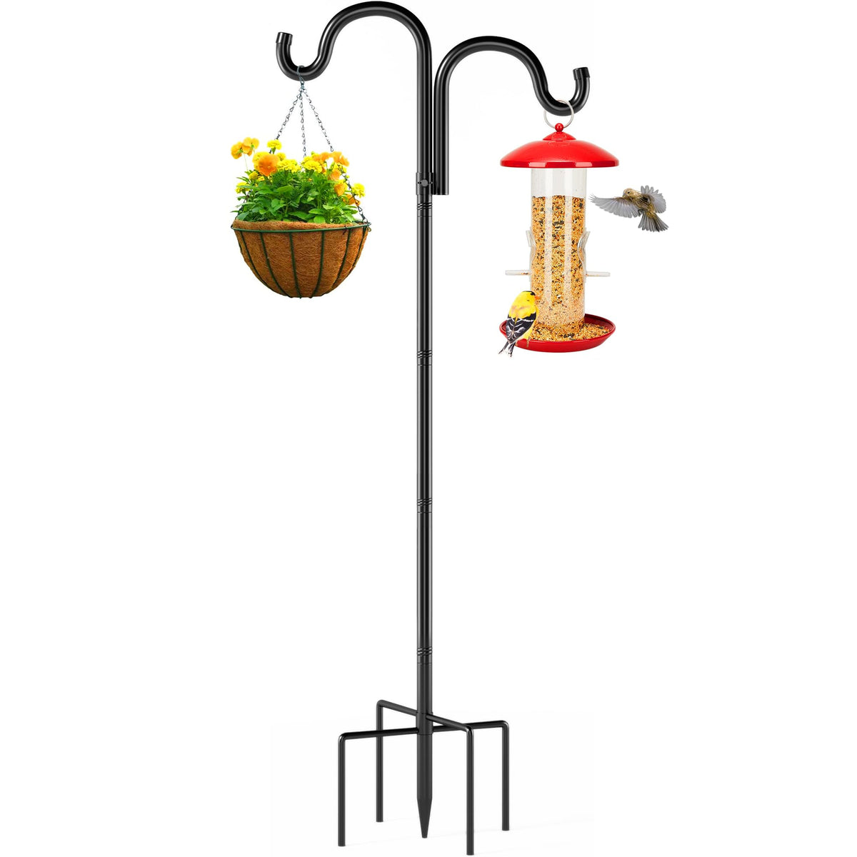 Surprizo double hook design supports two hanging spots for bird feeders and lanterns.