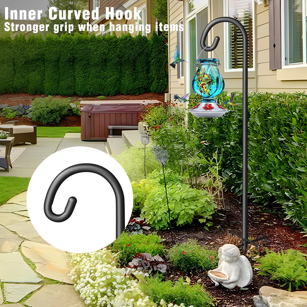 Surprizo Shepherd Hook ideal for hanging bird feeders, lanterns, and baskets.