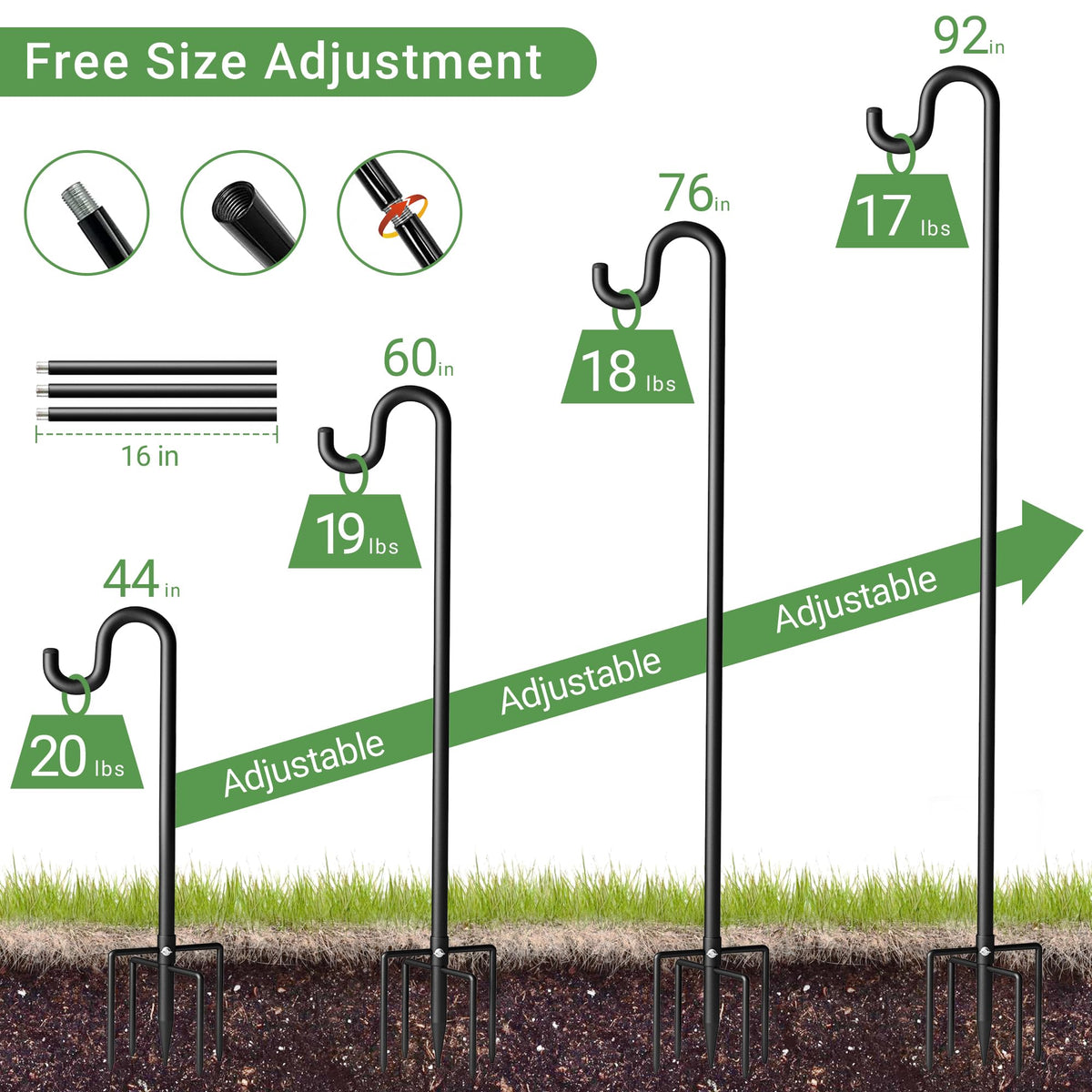 Surprizo height adjustable hook suits feeders and lanterns.