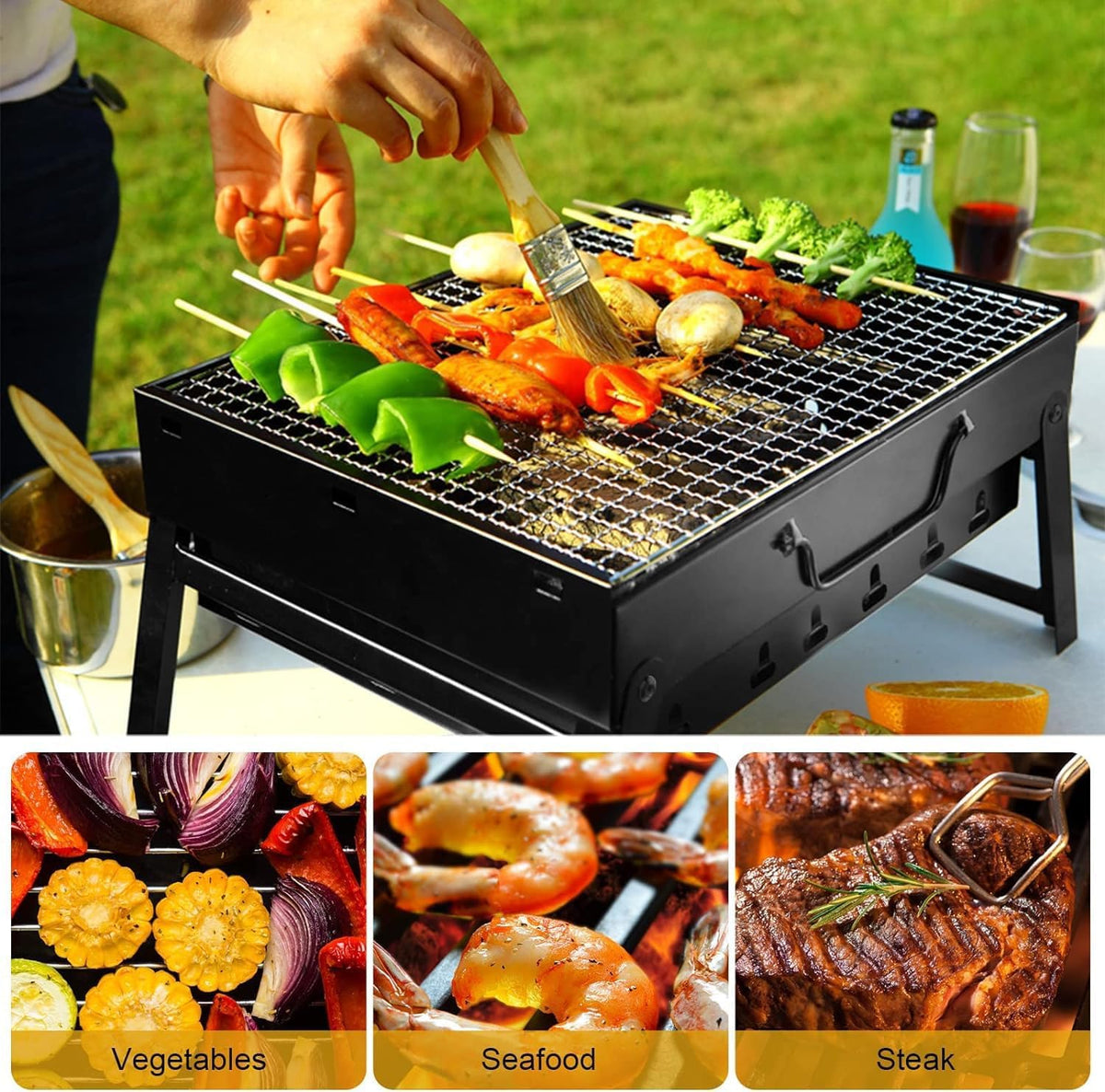 SURPZON easy-clean charcoal grill with removable rack for cleanup
