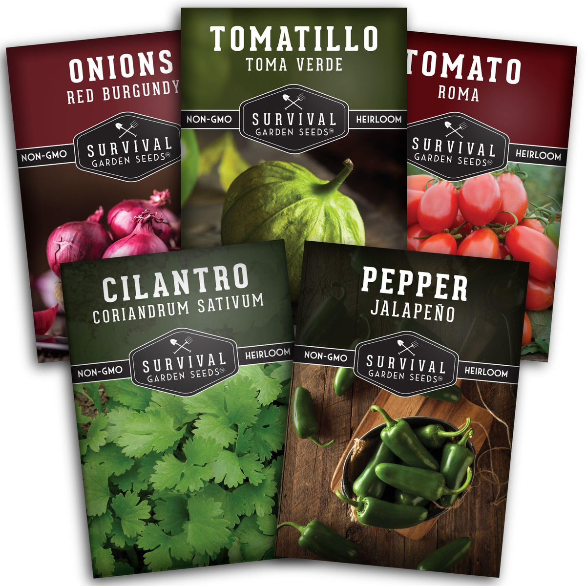 SURVIVAL GARDEN SEEDS 5-Variety Salsa Kit front packaging for home salsa gardening
