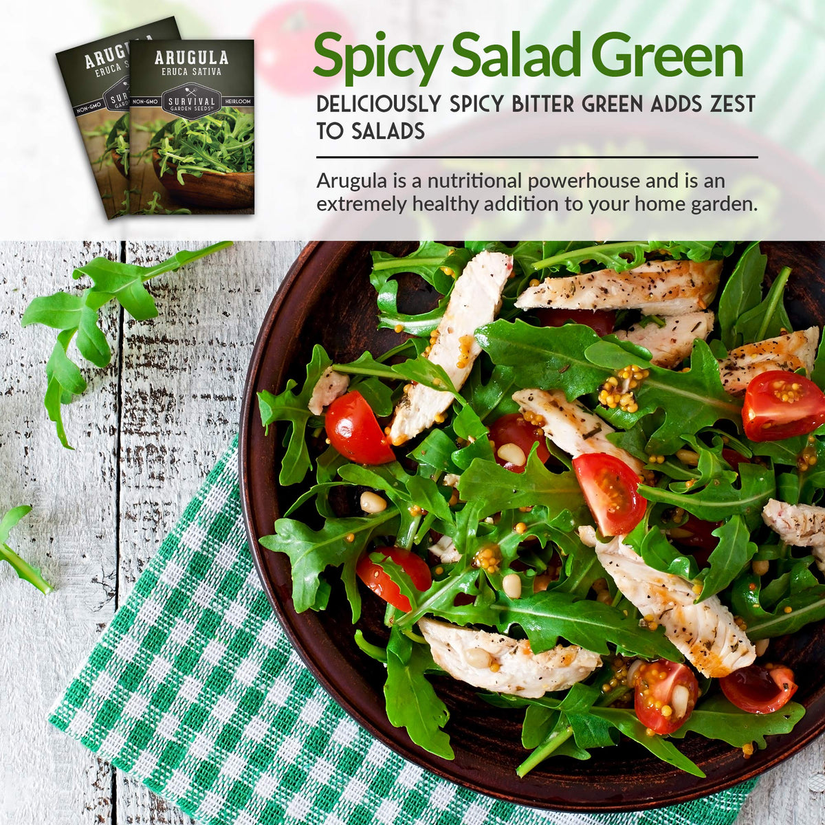 Survival Garden Seeds arugula cool-weather growth supports year-round fresh greens.