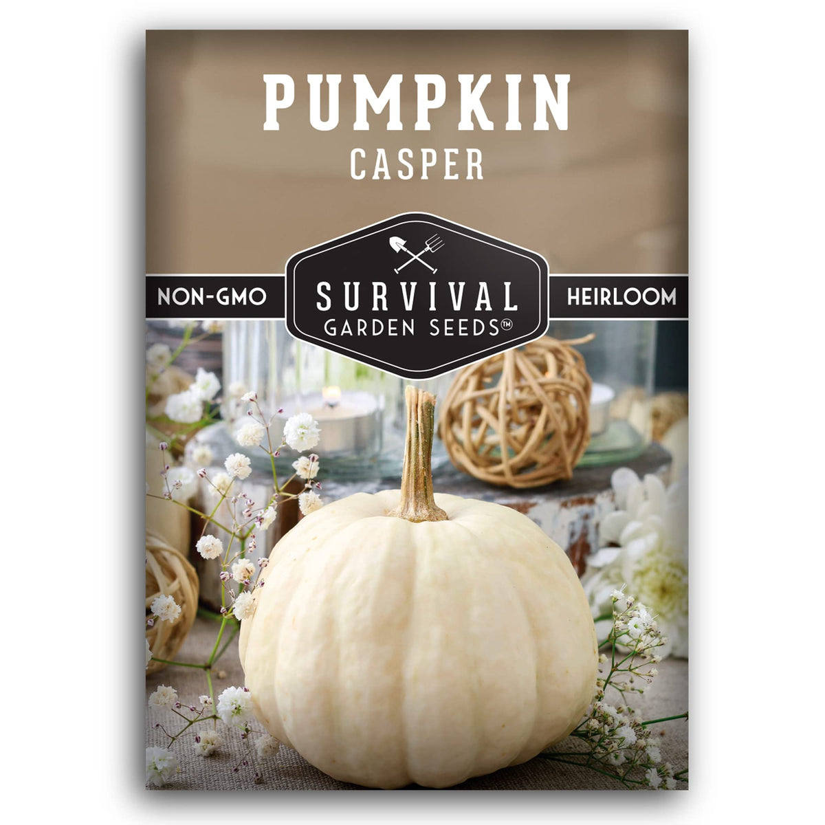 Survival Garden Seeds Casper pumpkin seeds with white skin for ghostly décor.