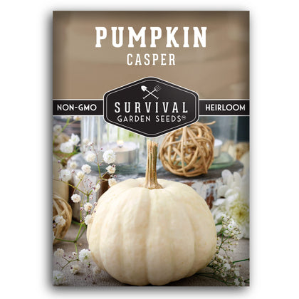 Survival Garden Seeds Casper pumpkin seeds with white skin for ghostly décor.