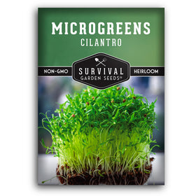 Survival Garden Seeds cilantro microgreen seeds pack for rapid indoor planting and fresh garnish.