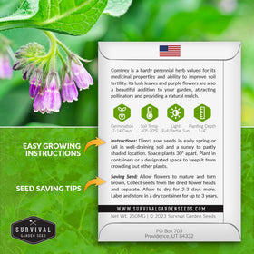 SURVIVAL GARDEN SEEDS comfrey leaves closeup showing lush foliage for soil health prep