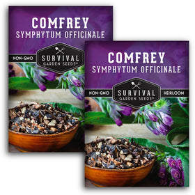 SURVIVAL GARDEN SEEDS comfrey seeds pack front for planning a resilient perennial bed