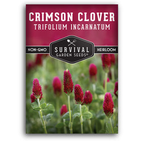 SURVIVAL GARDEN SEEDS Crimson Clover Seed packet ready for planting and germination.