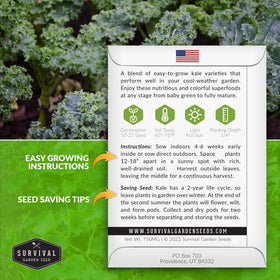 SURVIVAL GARDEN SEEDS curly kale leaves ideal for tender baby greens and salads