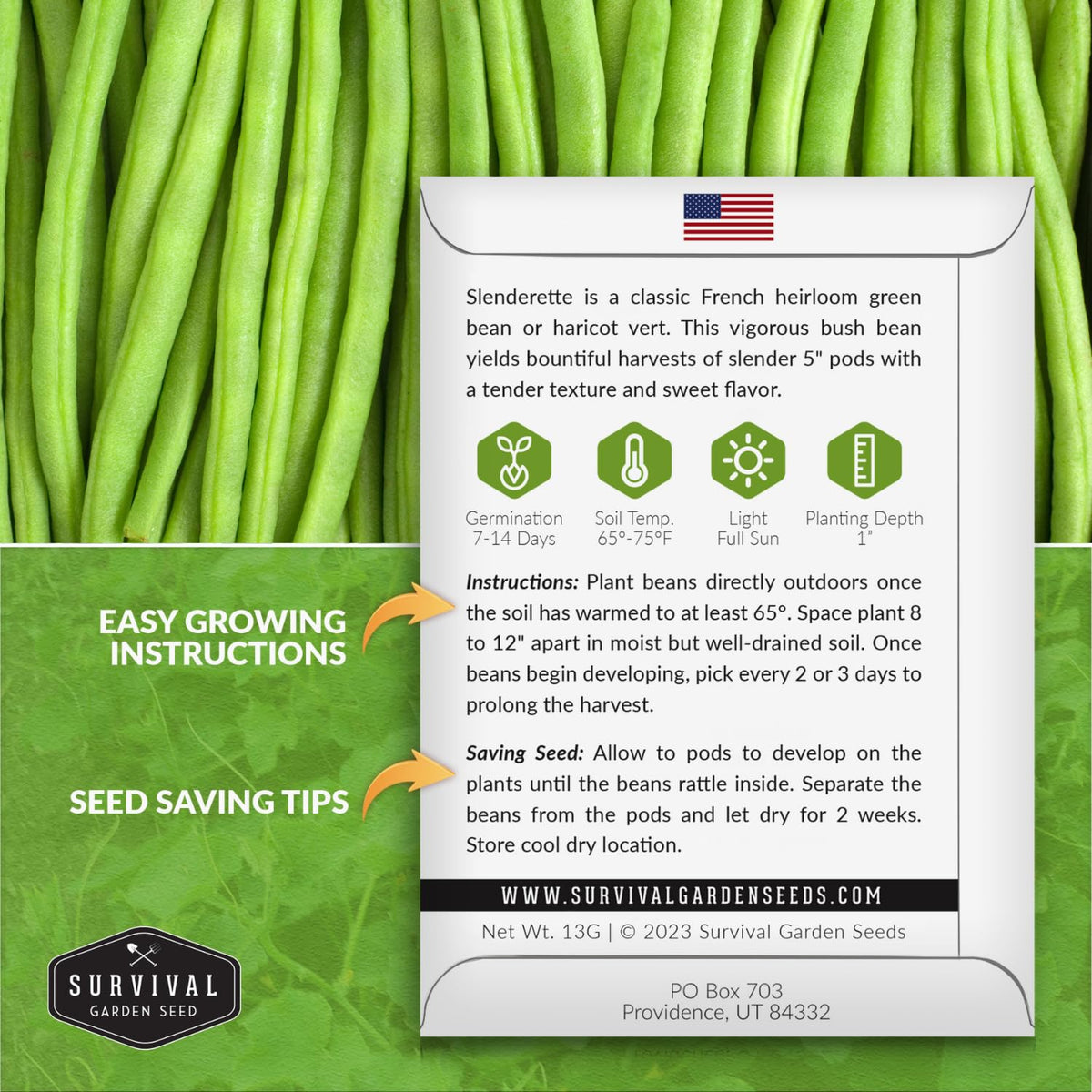 SURVIVAL GARDEN SEEDS French Slenderette seeds closeup, open-pollinated goodness for reliable garden yields.