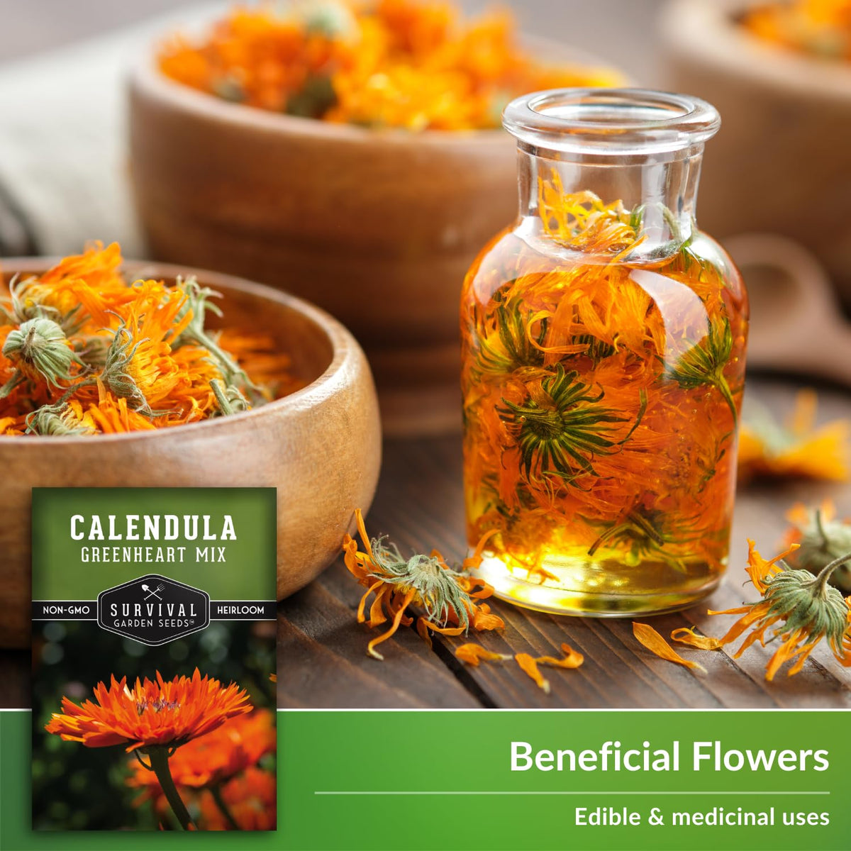 Survival Garden Seeds Greenheart Mix blooms attract bees and butterflies in a pollinator-friendly garden.