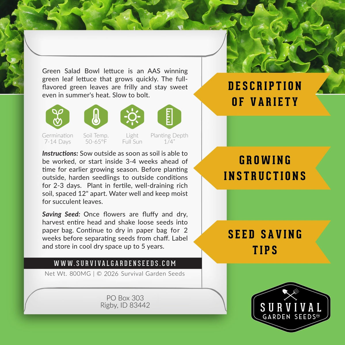 SURVIVAL GARDEN SEEDS heat-resistant lettuce seeds ideal for warm-season gardening