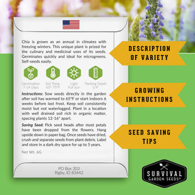 Survival Garden Seeds Mexican Salvia Hispanica flowers attract pollinators