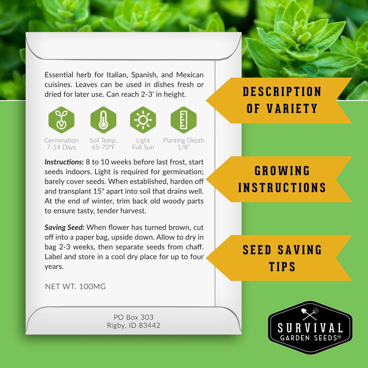 SURVIVAL GARDEN SEEDS mint leaves for cooling infusions and herbs on a windowsill