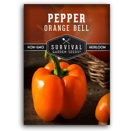 SURVIVAL GARDEN SEEDS orange bell pepper fruit ready for fresh salads.