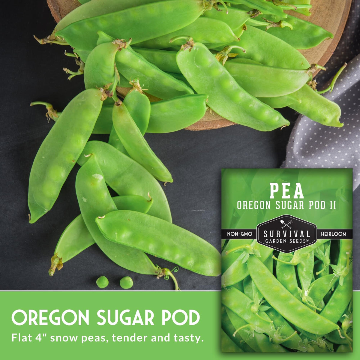Survival Garden Seeds Oregon Sugar Pod II early harvest on compact 2.5 ft vines.