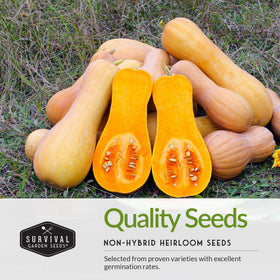 Survival Garden Seeds packet design details emphasize user-friendly germination instructions.