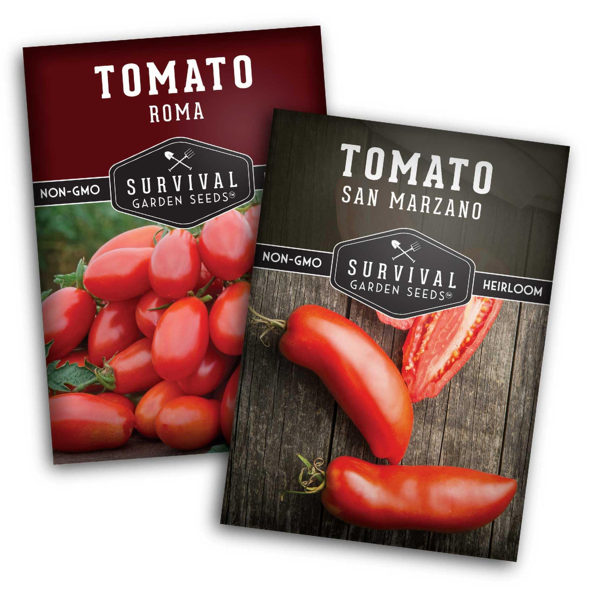 Survival Garden Seeds paste tomato Roma ripe fruit on the vine, ideal for rich sauces.