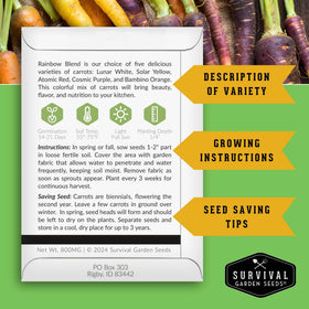 SURVIVAL GARDEN SEEDS Rainbow Carrot Seeds – yellow carrots add sunny color to meals.