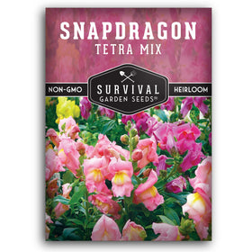 SURVIVAL GARDEN SEEDS Snapdragon Tetra Mix packet and seeds ready for easy planting in beds