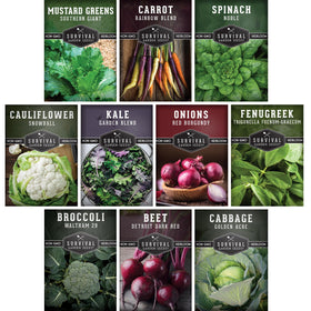 SURVIVAL GARDEN SEEDS packaging showcasing heirloom seeds for spring planting.