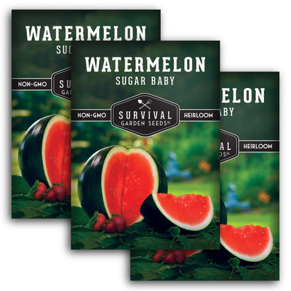 Survival Garden Seeds Sugar Baby seeds pack for compact, high-yield watermelons.