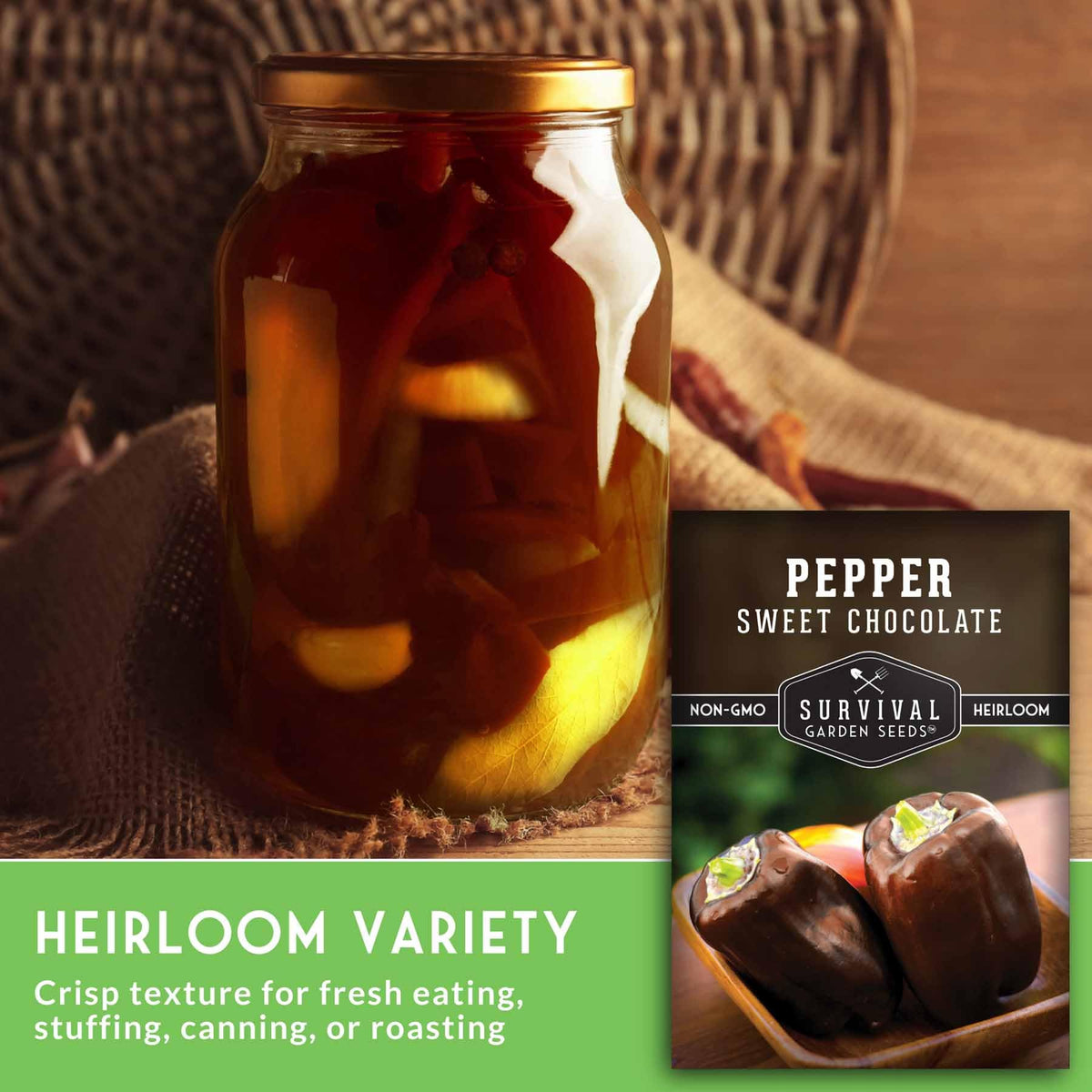 survival garden seeds sweet chocolate pepper plant thriving in container garden for small spaces
