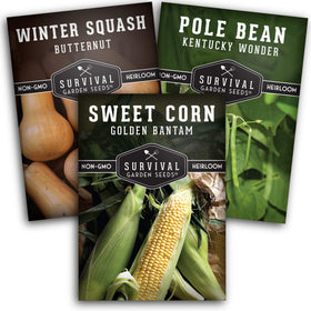 Survival Garden Seeds Three Sisters seed vault cover for heirloom, non-GMO garden diversity.