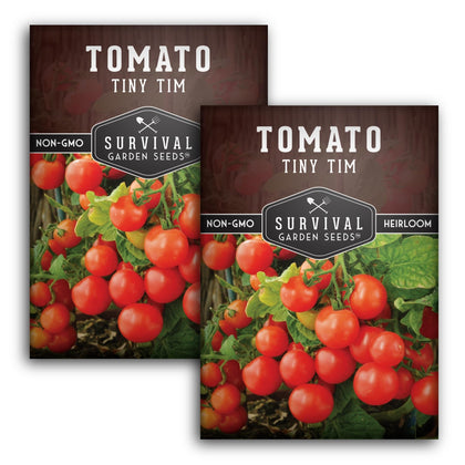 SURVIVAL GARDEN SEEDS Tiny Tim tomato seeds pack, ideal for compact indoor growing.