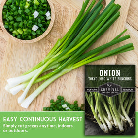 SURVIVAL GARDEN SEEDS Tokyo Long White Bunching Onion endures frost for reliable harvests