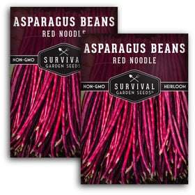 SURVIVAL GARDEN SEEDS yardlong-bean seeds with red noodle pods ready for warm-climate planting.