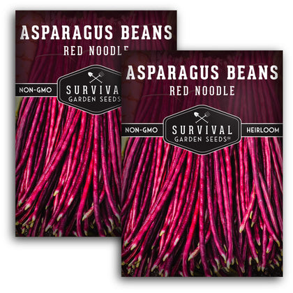 SURVIVAL GARDEN SEEDS yardlong-bean seeds with red noodle pods ready for warm-climate planting.