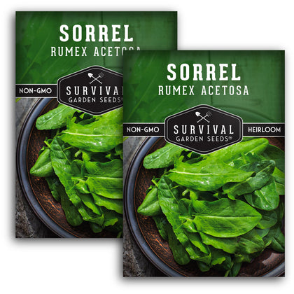 SURVIVAL GARDEN SEEDS sorrel seed packaging, ready for garden planting and early harvest.