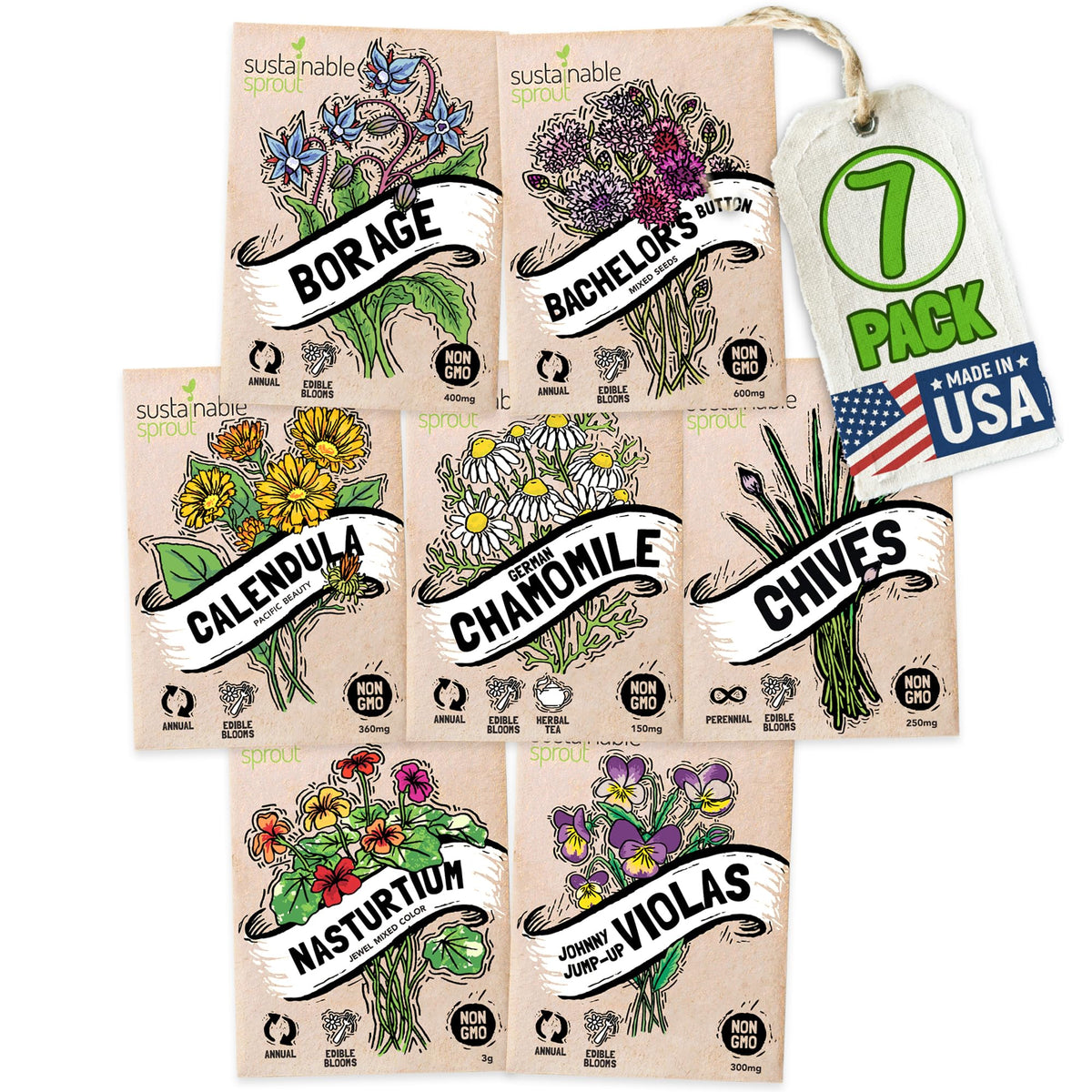 Sustainable Sprout Viola edible flower seeds packets for colorful edible blooms in salads