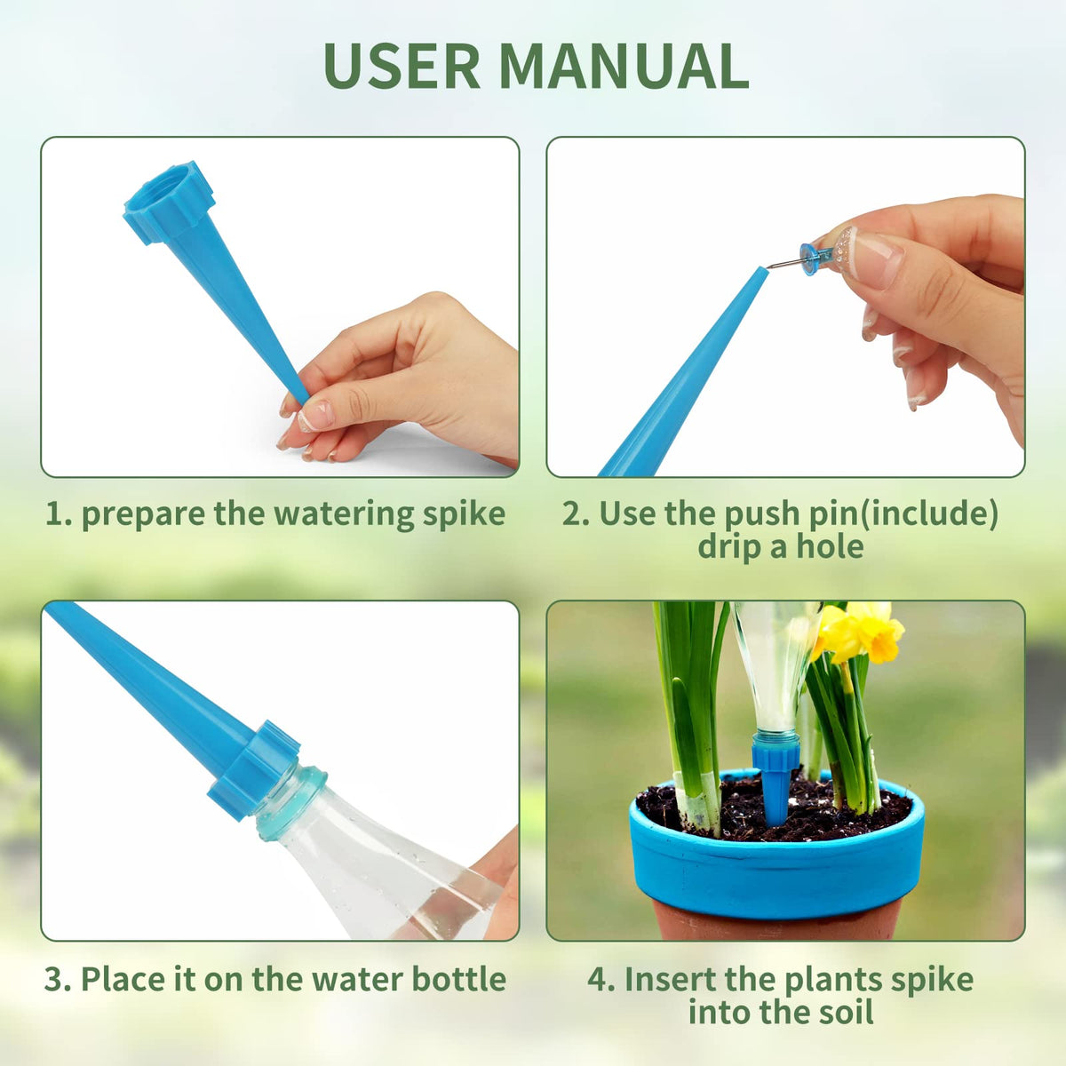 SusuBee spikes with drilled holes to adjust water flow for moisture control