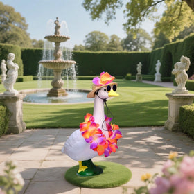 Susuling porch goose decor adds tropical theme to summer patios.