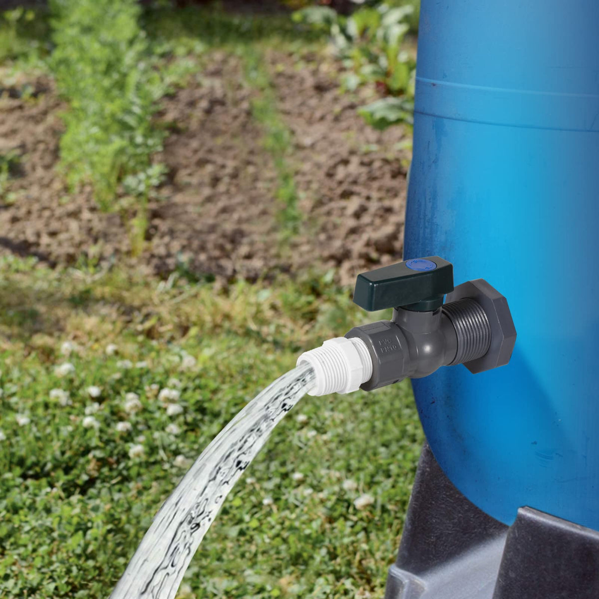 Suswillhit aquarium and irrigation setup using the rain barrel spigot kit